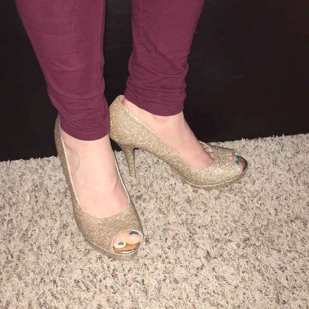 Gold sparkly heels